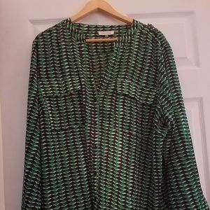 CALVIN KLEIN - Black, Green and White Blouse - 2X